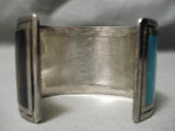 Native American One Of The Best Vintage Turquoise Sterling Silver Inlay Onyx Bracelet Old-Nativo Arts