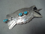 Tso Family Native American Navajo Old Kingman Turquoise Sterling Silver Hairpin-Nativo Arts