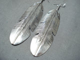 Magnificent Navajo Native American Sterling Silver Feather Earrings-Nativo Arts