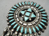 Striking Vintage Native American Zuni Blue Gem Turquoise Stelring Silver Pendant & Pin Old-Nativo Arts