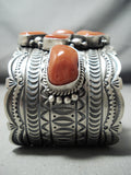 One Of The Biggest Chunkiest Native American Navajo Coral Sterling Silver Bracelet-Nativo Arts