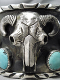 Big Huge 152 Gram Native American Skull Turquoise Sterling Silver Bracelet-Nativo Arts