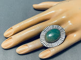 Heavy Native American Green Turquoise Sterling Silver Sunray Ring-Nativo Arts