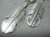 Incredible Native American Navajo Black Onyx Sterling Silver Feather Earrings-Nativo Arts