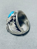 Astonishing Native American Navajo Kingman Turquoise Sterling Silver Buffalo Ring-Nativo Arts