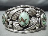 Vivid Vintage Native American Navajo Green Turquoise Sterling Silver Leaf Bracelet Old-Nativo Arts