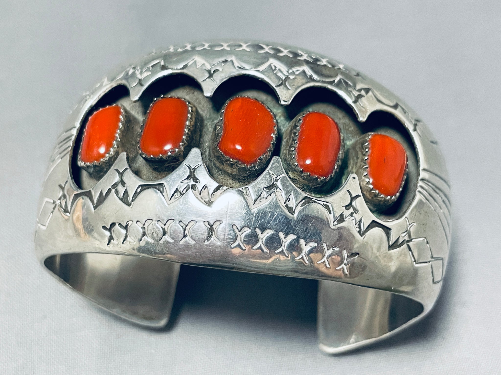 V&C Hale Navajo Stamped Symbols Repousse Cuff Bracelet