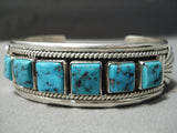 Heavy Vintage Native American Navajo Square Turquoise Sterling Silver Bracelet Old-Nativo Arts