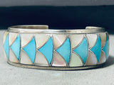 Gorgeous Vintage Native American Zuni Blue Gem Turquoise Sterling Silver Bracelet Signed-Nativo Arts