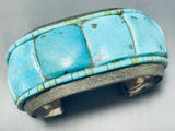 Important Vintage Native American Navajo Turquoise Heishi Heavy Sterling Silver Bracelet-Nativo Arts
