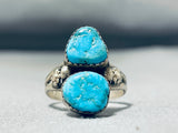 Impressive Vintage Native American Navajo Blue Gem Turquoise Sterling Silver Ring-Nativo Arts