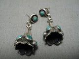 Extremely Rare Vintage Native American Navajo Snake Eyes Turquoise Sterling Silver Cone Earrings-Nativo Arts