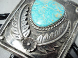 Impressive Vintage Native American Navajo Pilot Mountain Turquoise Sterling Silver Bolo Tie Old-Nativo Arts
