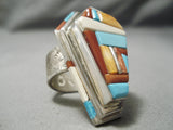 Native American Important Inlay Master Navajo Turquoise Coral Sterling Silver Inlay Ring-Nativo Arts