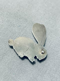 Native American Whimsicle Vintage Navajo Turquoise Sterling Silver Bunny Rabbit Pin-Nativo Arts