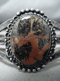 Fantastic Vintage Native American Navajo Petrified Wood Sterling Silver Bracelet Old-Nativo Arts