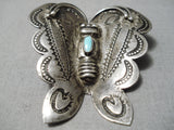 Wonderful Vintage Native American Navajo Huge Butterfly Turquoise Sterling Silver Pin Old-Nativo Arts