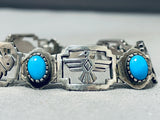 Native American One Of The Most Unique Buffalo Turquoise Sterling Silver Link Bracelet-Nativo Arts