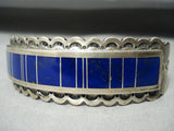 Thicker Signed Vintage Native American Navajo Lapis Sterling Silver Bracelet-Nativo Arts