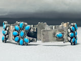 Native American Flower Turquoise Vintage Navajo Sterling Silver Charm Link Bracelet-Nativo Arts