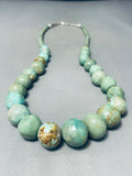191 Grams Very Rare Bulbous Green Turquoise Sterling Silver Necklace-Nativo Arts