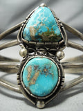 Vivid Vintage Native American Navajo Blue Gem Turquoise Sterling Silver Bracelet Old-Nativo Arts