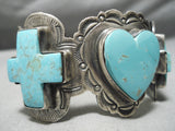 Museum Heart And Cross Turquoise Native American Navajo Sterling Silver Bracelet-Nativo Arts