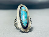 Wonderful Vintage Native American Navajo Pilot Mountain Turquoise Sterling Silver Ring-Nativo Arts