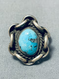 Exceptional Vintage Native American Navajo Blue Diamond Turquoise Sterling Silver Ring-Nativo Arts
