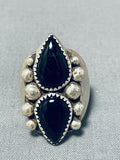 Superb Vintage Native American Navajo 2 Black Onyx Teardrops Sterling Silver Ring-Nativo Arts