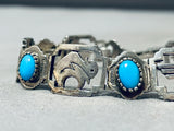 Native American One Of The Most Unique Buffalo Turquoise Sterling Silver Link Bracelet-Nativo Arts