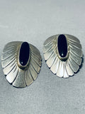 Exceptional Vintage Native American Navajo Jet Sterling Silver Earrings Signed-Nativo Arts