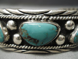 Exquisite Vintage Native American Navajo Green Turquoise Sterling Silver Bracelet Old-Nativo Arts