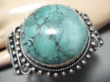 Native American Rare Circular Green Spiderweb Turquoise Sterling Silver Bracelet-Nativo Arts