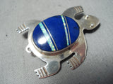 Detailed Vintage Native American Navajo Lapis Opal Sterling Silver Turtle Pin-Nativo Arts