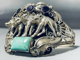 Wolf Pack Vintage Native American Navajo Amethyst Turquoise Sterling Silver Bracelet-Nativo Arts
