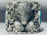 Native American 242 Gram Sterling Silver Buffalo Turquoise Sterling Silver Bracelet-Nativo Arts