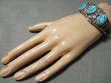 Amazing Vintage Native American Navajo Turquoise Sterling Silver Bracelet Old-Nativo Arts