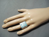 One Of The Most Unique Ever Vintage Native American Navajo Turquoise Inlay Sterling Silver Ring-Nativo Arts