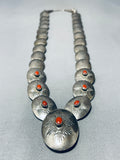 Concho Love Vintage Native American Navajo Coral Sterling Silver Necklace-Nativo Arts