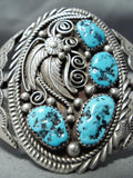 Magnificent Vintage Native American Navajo Kingman Turquoise Sterling Silver Bracelet Old-Nativo Arts