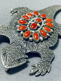 One Of The Most Unique Ever Native American Navajo Coral Sterling Silver Toad Pin-Nativo Arts