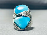 Magnificent Vintage Native American Zuni Blue Gem Turquoise Sterling Silver Ring-Nativo Arts