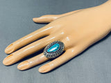 Important Lea Nezzie Vintage Native American Navajo Carico Lake Turquoise Sterling Silver Ring-Nativo Arts