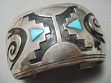 Huge Heavy Vintage Native American Navajo Hopi Turquoise Sterling Silver Rug Bracelet Old-Nativo Arts