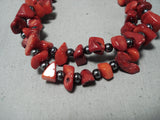 Stunning Navajo Coral And Hematite Sterling Silver Necklace Native American-Nativo Arts