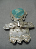 Amazing Vintage Native American Navajo Kachina Royston Turquoise Sterling Silver Pin Pendant-Nativo Arts