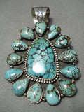 Important Colossal Vintage Native American Navajo Spiderweb Turquoise Sterling Silver Pendant-Nativo Arts