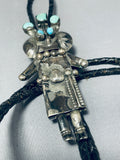 Long 4-1/2' Kachina Vintage Native American Navajo Turquoise Sterling Silver Bolo Tie-Nativo Arts