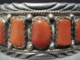 One Of The Best Vintage Native American Navajo Chunky Coral Sterling Silver Bracelet-Nativo Arts